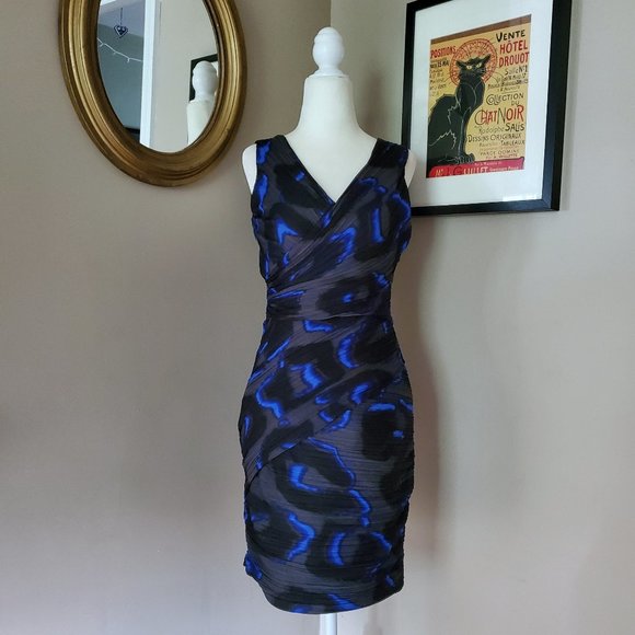 Halston Heritage Blue Gray Pleated Dress Size 4 - Picture 2 of 16